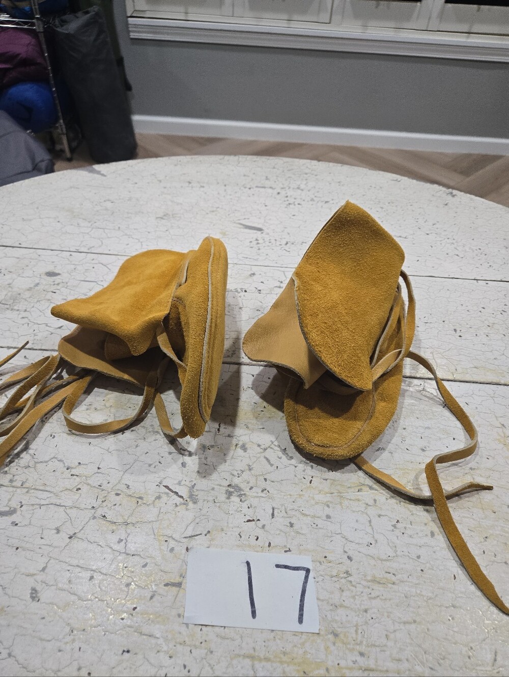 Handmade Yellow Suede Wrap Around Moccasins Soft Sole Leather Boots Women's 9